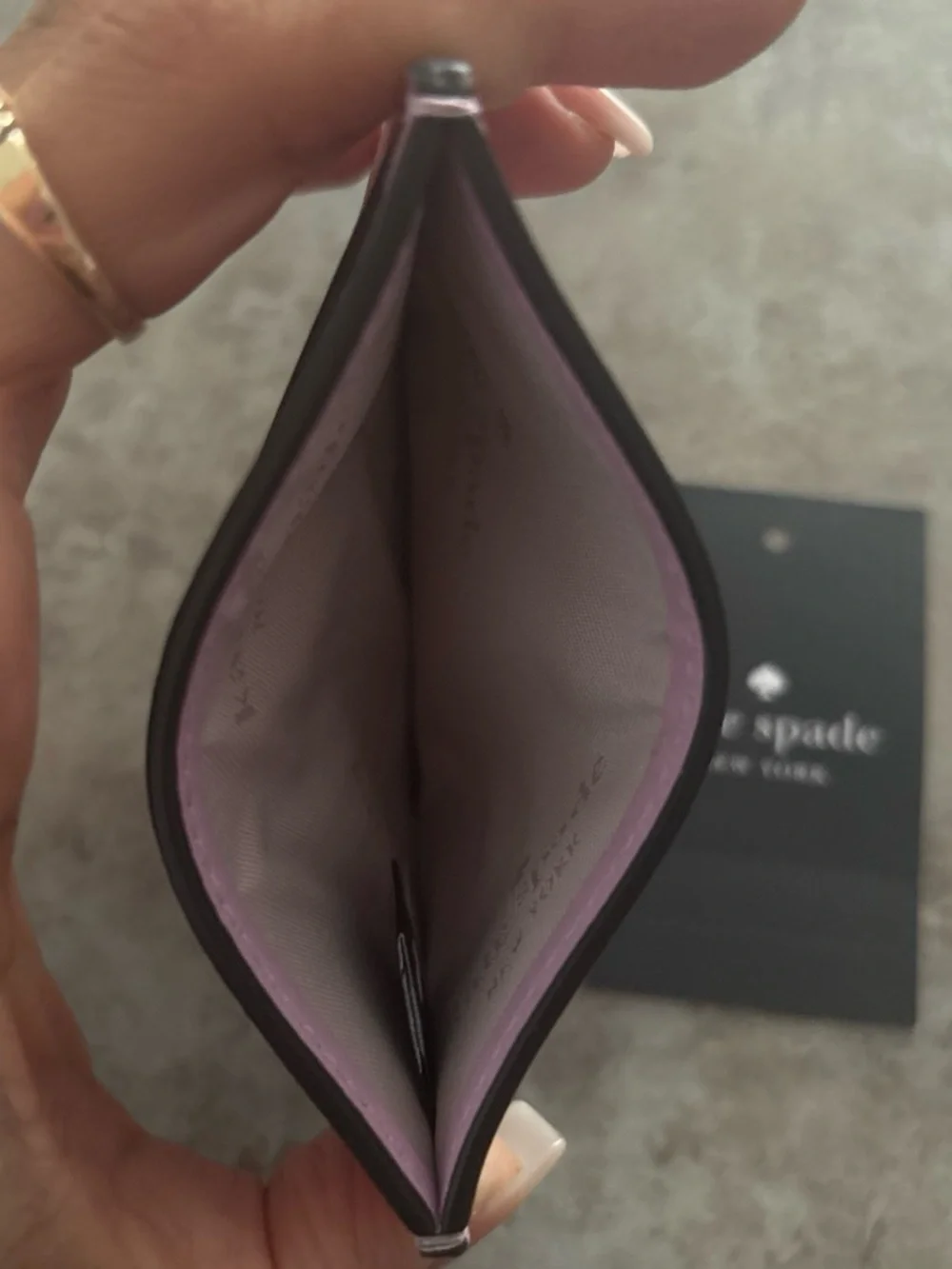 kate spade Lilac Leather Card Holder with Silver Logo